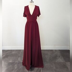 BHLDN Jersey Knit V Neck Maxi Bridesmaid Dress Maroon 4 wedding bridal evening